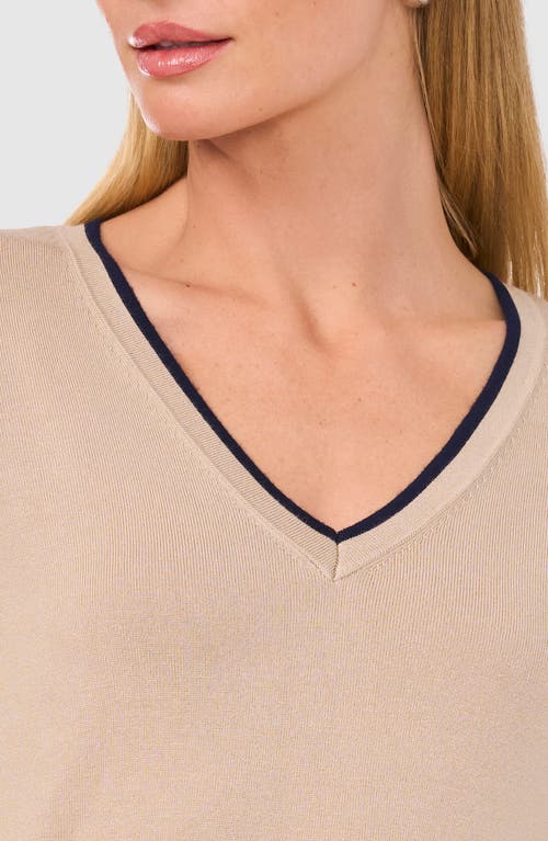 Halogenr Halogen(r) Contrast Trim Sweater In Coastal Beige
