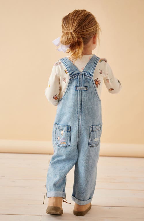 Shop Next Kids' Graphic Top & Denim Overalls Set In Ivory