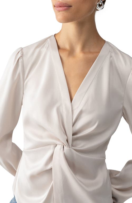 Shop Sanctuary You're Mine Front Twist Stretch Satin Top In Toasted Almond