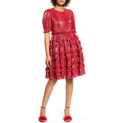 Halogen X Atlantic-Pacific Ruffle Plisse Dress, Red (Nordstrom Exclusive)