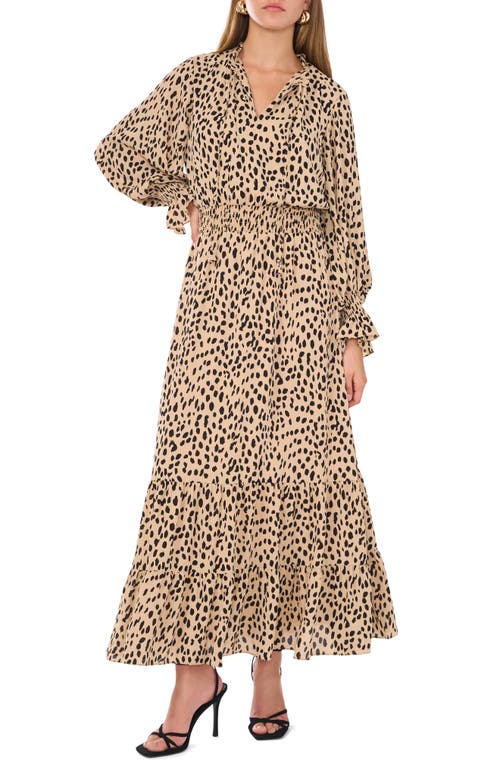 Vince Camuto Abstract Animal Print Long Sleeve Maxi Dress In Khaki Haze