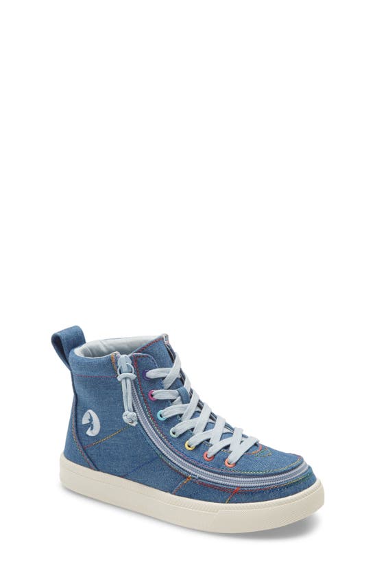 Billy Footwear Kids' Classic Hi-rise Sneaker In Denim Rainbow Thread/ White