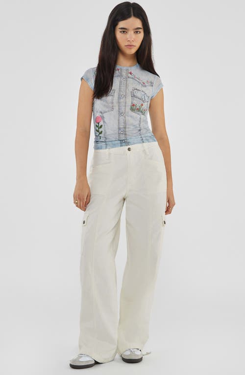 GUESS GUESS STUDDED DENIM TROMPE L'OEIL MESH GRAPHIC T-SHIRT 