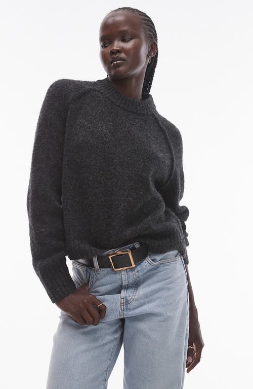 Shop Topshop Exposed Seam Crewneck Sweater In Charcoal