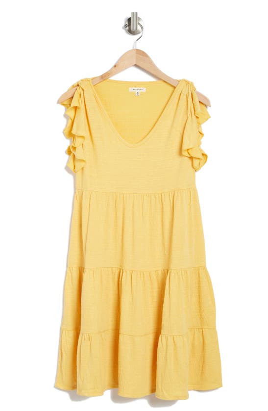 Max Studio Ruffle Cap Sleeve Tiered Jersey Babydoll Dress In Sunshine