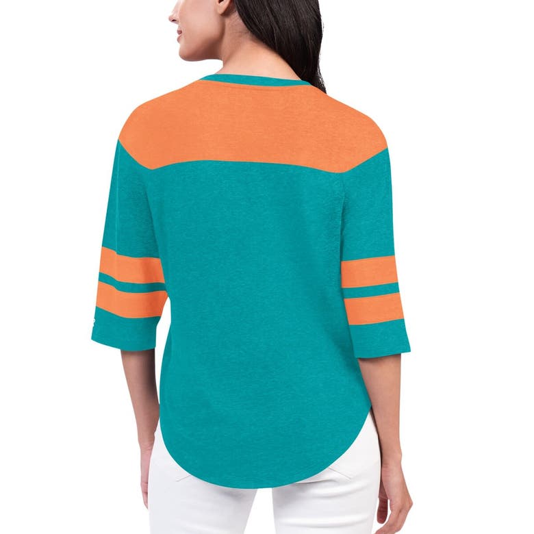 Shop Starter Aqua Miami Dolphins Fullback Tri-blend 3/4-sleeve T-shirt