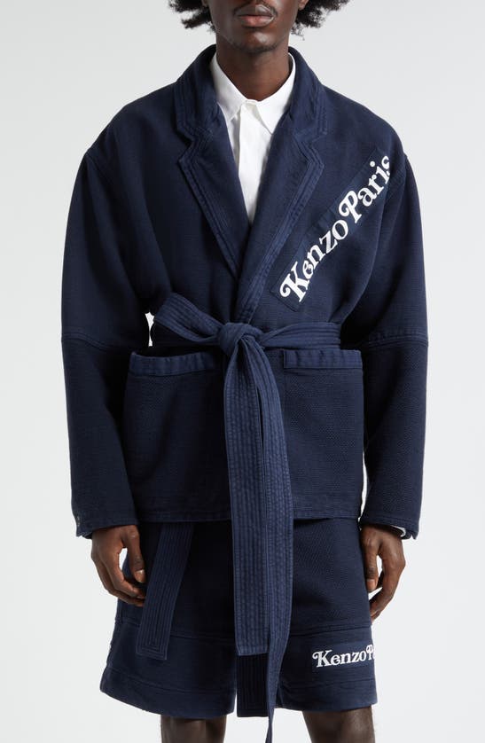 Shop Kenzo Verdy Logo Cotton Judo Jacket In Midnight Blue
