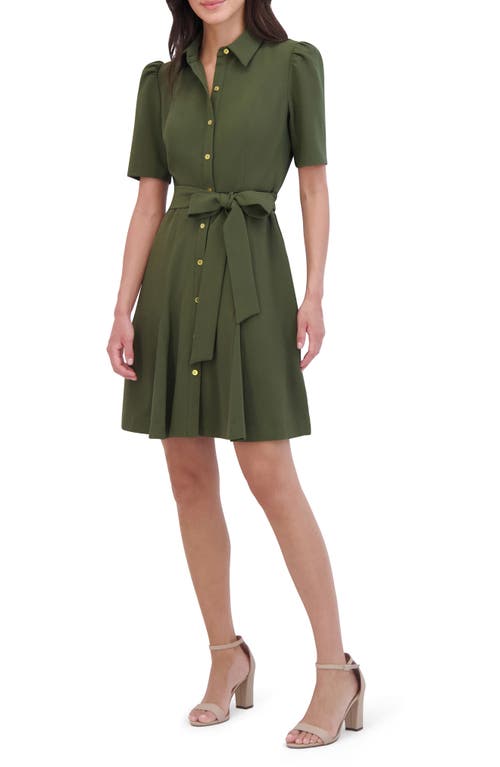 Shop Eliza J Puff Sleeve Shirtdress In Olive