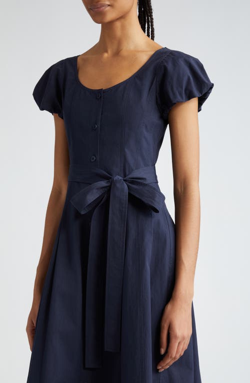 Ulla Johnson Rhea Puff-sleeve Belted Midi Poplin Dress In Midnight