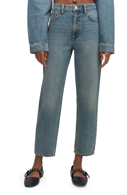 MANGO High Waist Ankle Mom Jeans in Dark Vintage Blue at Nordstrom, Size 14