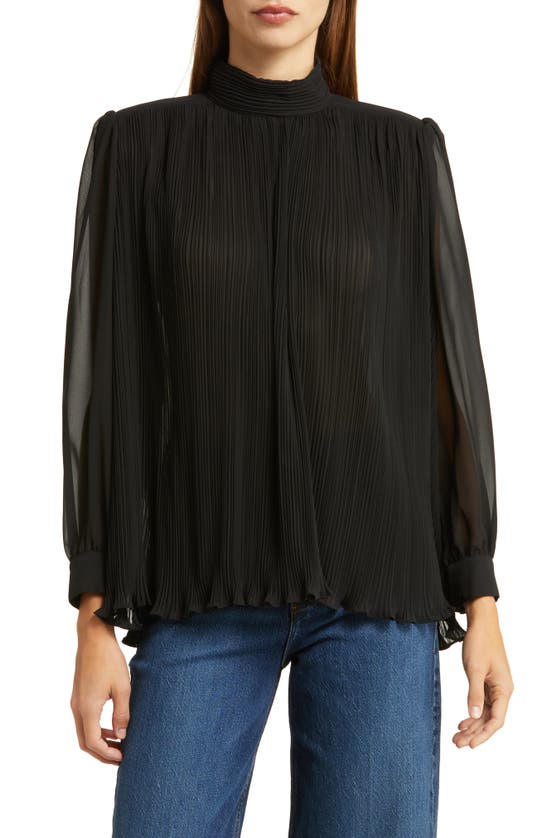 Shop Frame Plissé Mock Neck Top In Black