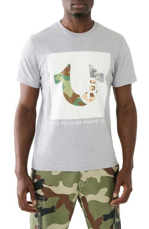 Multicolor Camo Cotton Graphic T-Shirt in Heather Grey