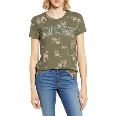 Lucky Brand Floral Print Logo Tee, Green