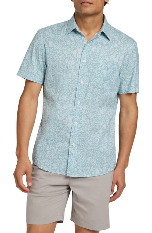 Faherty The Movement Geometric Print Short Sleeve Button-up Shirt In Blue Wave Botanic