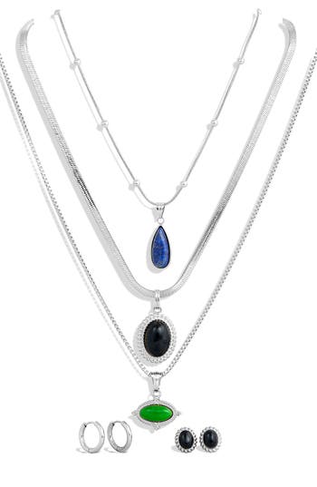 Savvy Cie Jewels Holiday Semiprecious Stone Pendants, Chains & Earrings 8-piece Set In White