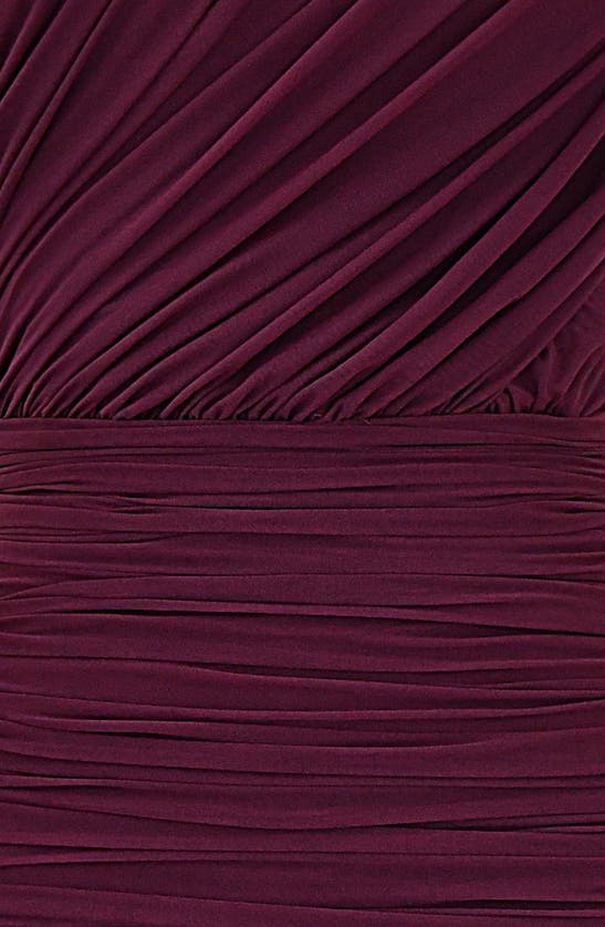 Shop House Of Cb Gradient Color Strapless Ruched Mesh Gown In Windsor Wine