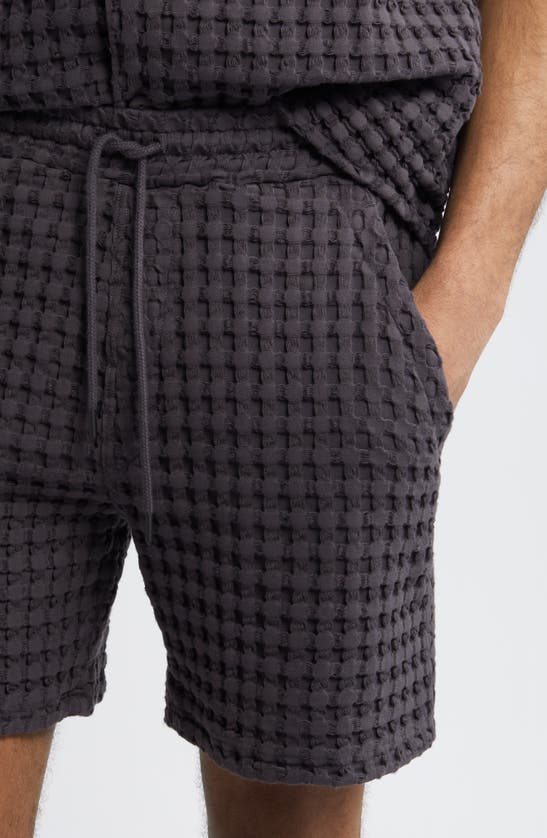 Shop Oas Porto Waffle Knit Drawstring Shorts In Nearly Black
