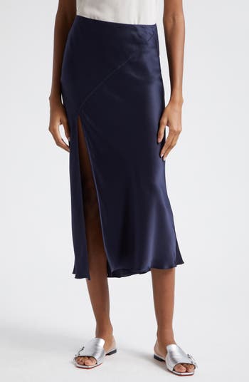 Bias Cut Silk Charmeuse Midi Skirt