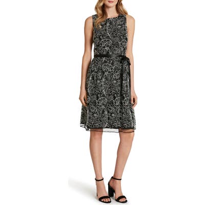 Tahari Sleeveless Embroidered Lace Dress, Black