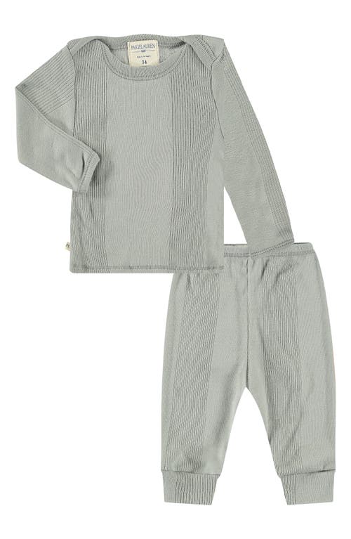 PAIGELAUREN Ribbed Cotton & Modal Long Sleeve T-Shirt Pants Set Grey at Nordstrom,