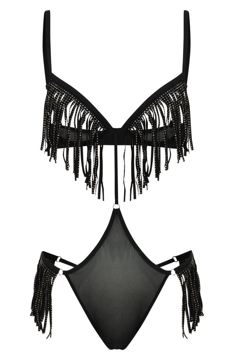 Love, Vera Fringe Rhinestone Cutout Mesh Teddy Nordstrom