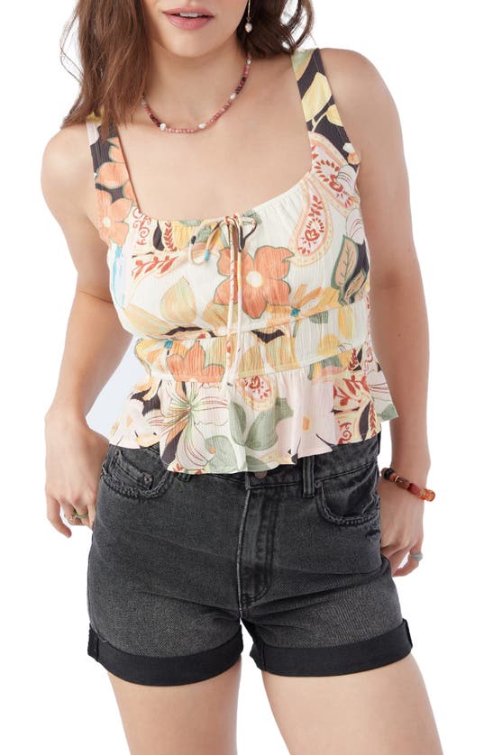Shop O'neill Kev Floral Peplum Tank In Ivory Multi Colored