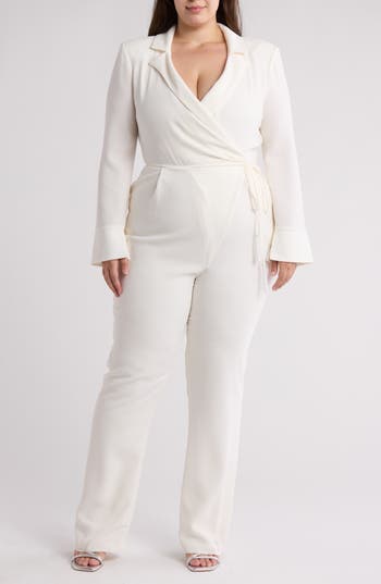 Shop Cinq À Sept Macie Tie Waist Long Sleeve Wide Leg Jumpsuit In Ivory