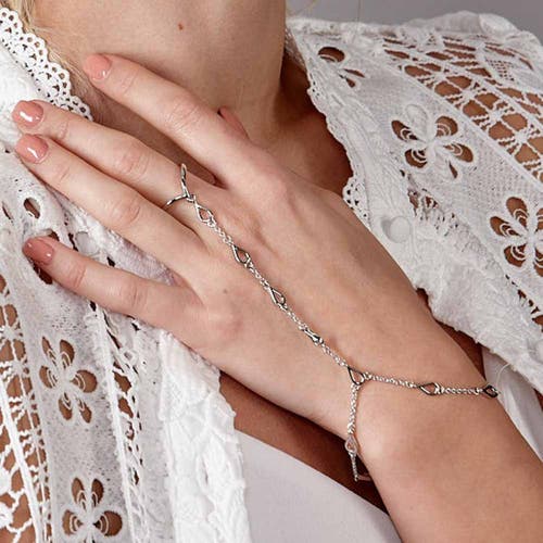 Lucy Quartermaine Petal Hand Chain In Sterling Silver