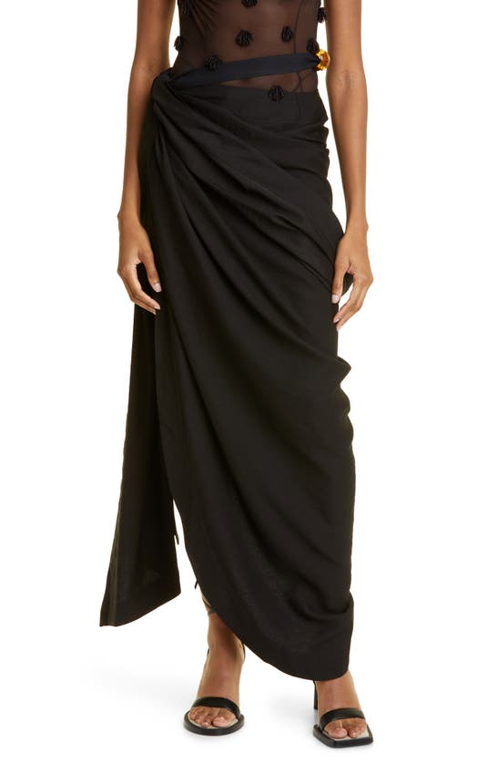 Jacquemus La Jupe Abanada Bead & Sash Detail Skirt In 990 Black