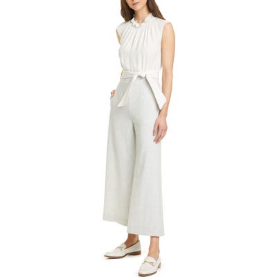 Tailored By Rebecca Taylor Mix Media Sleeveless Jumpsuit, Grey