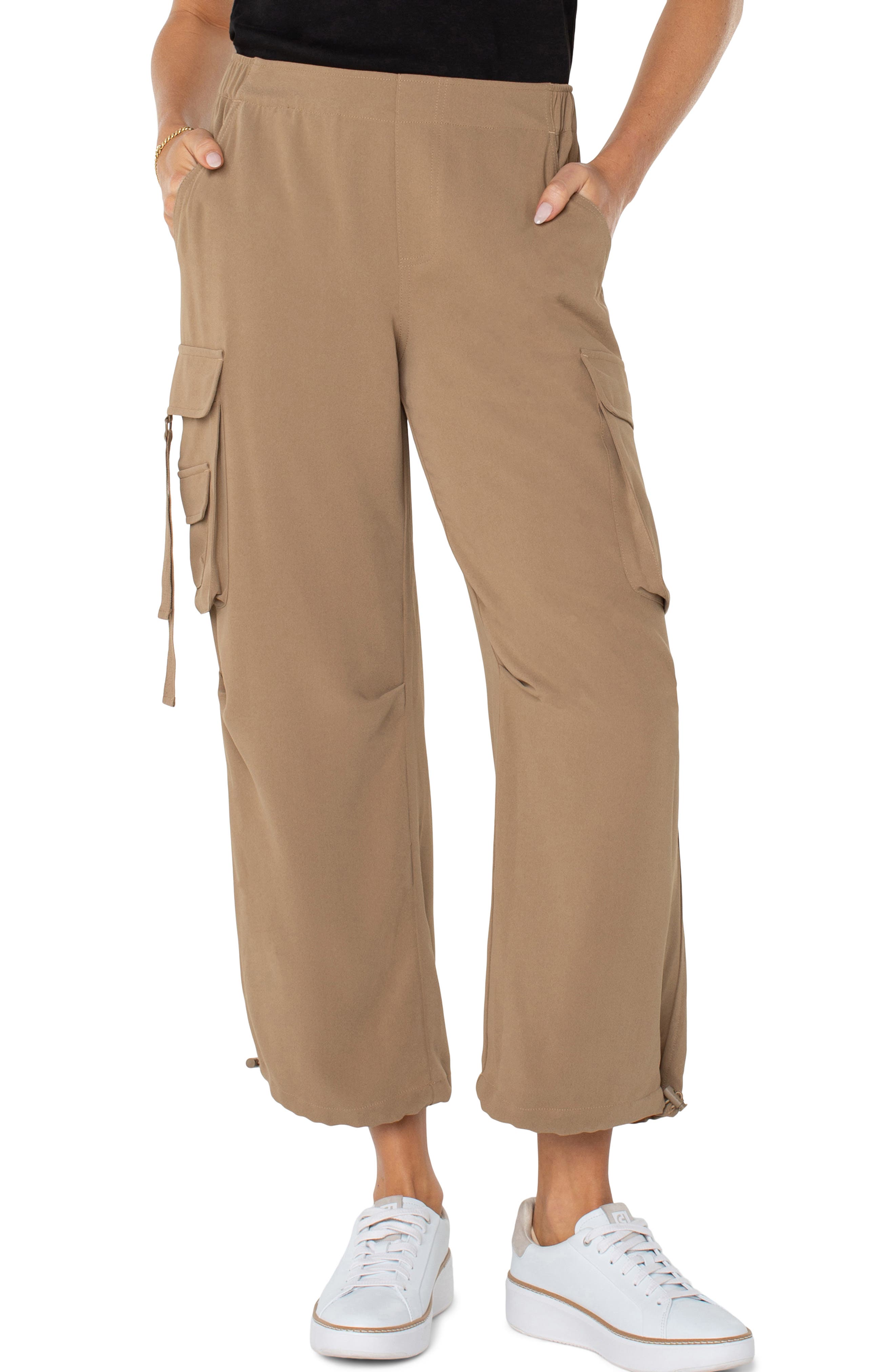 Liverpool Cinch Hem Pull-On Cargo Parachute Pants in Palo Santo 