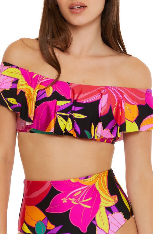 Solar Floral Ruffle Off the Shoulder Bikini Top in Pink