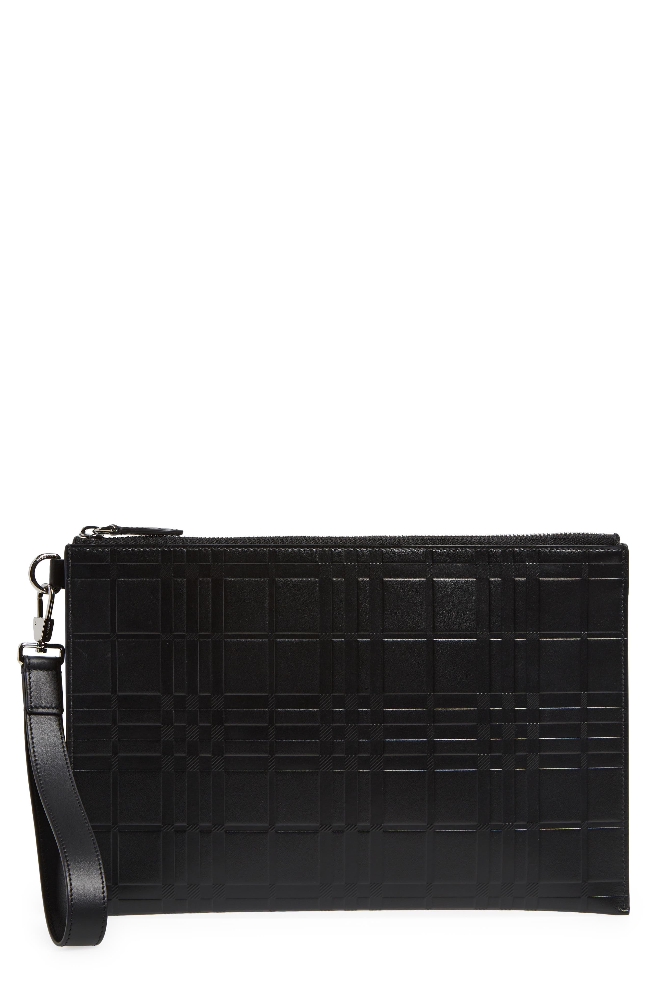 Burberry Edin Check Embossed Zip Leather Pouch in Black at Nordstrom