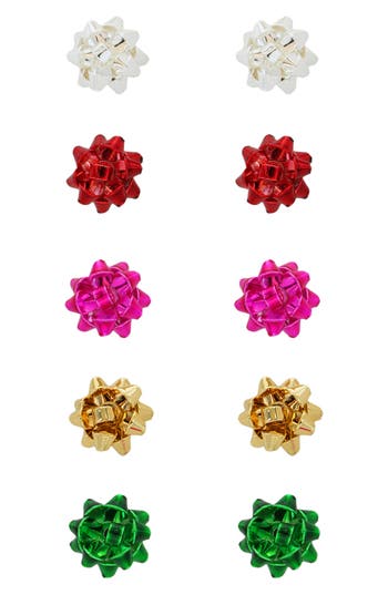 Panacea Set Of 5 Multicolor Sticky Bow Stud Earrings In Multi
