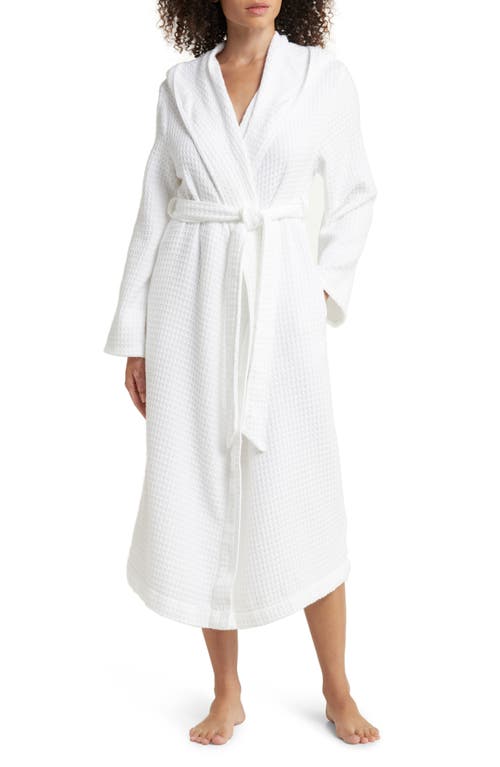 Nordstrom Hooded Long Cotton Waffle Robe in White