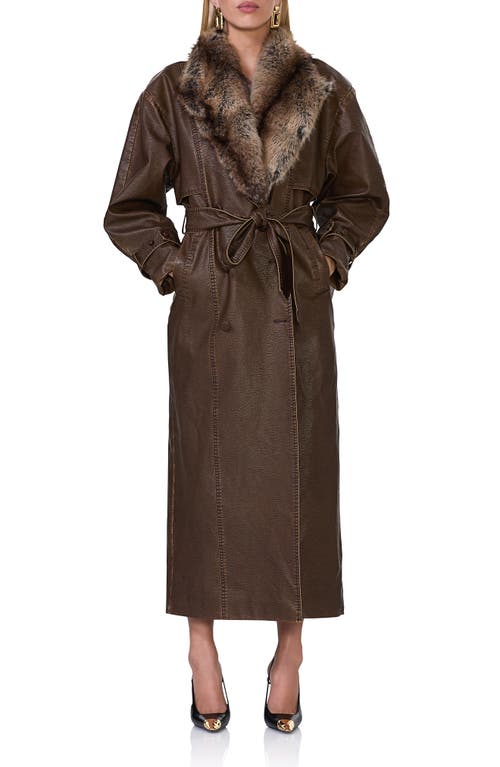 AFRM Saint Faux Leather & Faux Fur Coat in Washed Brown 