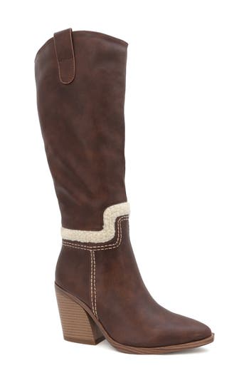 Yoki Rebbah Faux Shearling Trim Boot In Brown