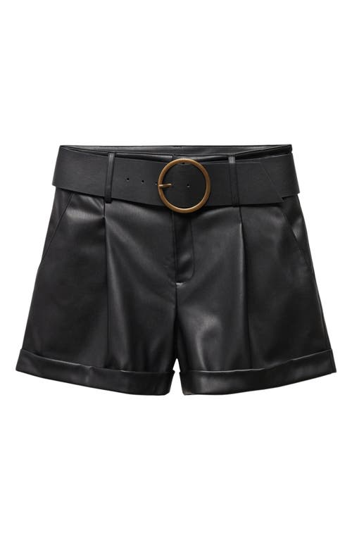 MANGO Caia Belted Faux Leather Shorts Black at Nordstrom,
