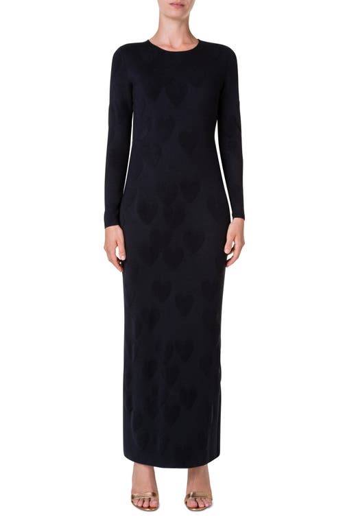 Akris Heart Jacquard Long Sleeve Stretch Silk Column Gown in Black at Nordstrom, Size 8