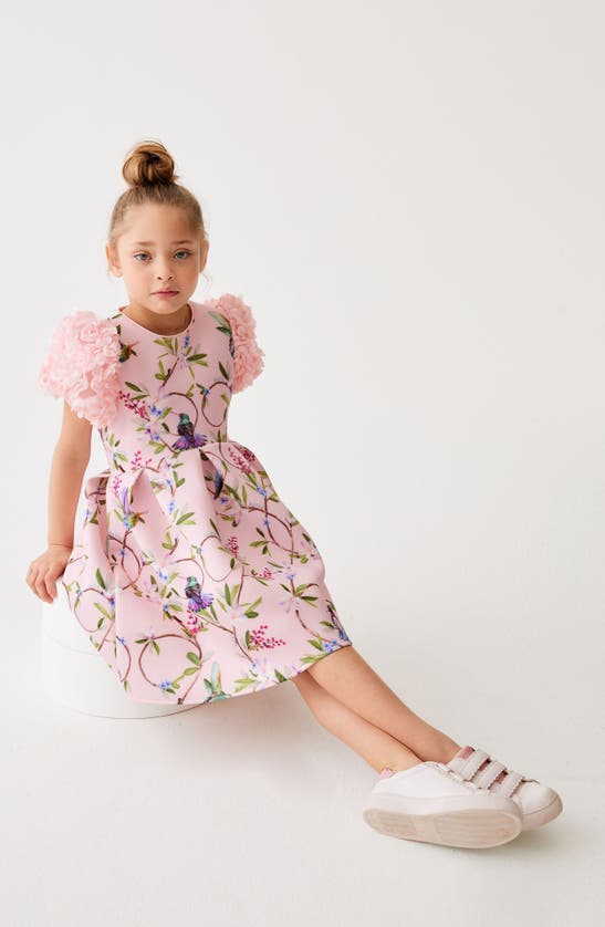 Shop Baker By Ted Baker Kids' 3d Floral Sleeve Scuba Dress In Pink