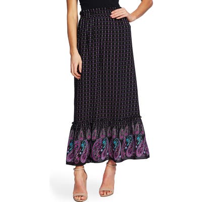 Cece Mosaic Paisley Ruffle Hem Skirt, Black