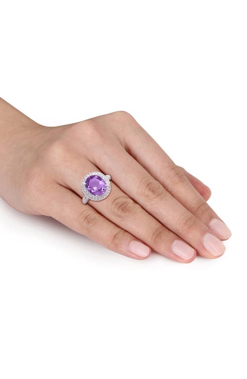 Shop Delmar Oval Cut Semiprecious Stone & Cz Halo Cocktail Ring In Purple