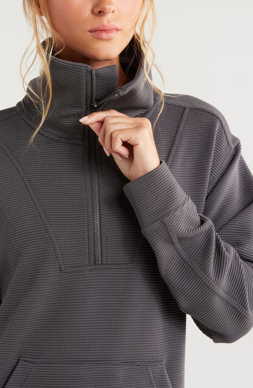 Zella Cozy Ottoman Rib Half Zip Pullover In Grey Forged
