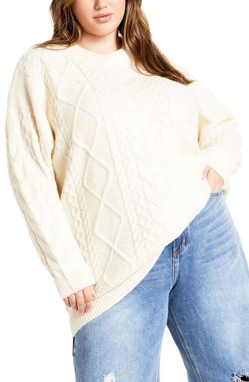 City Chic Jojo Oversize Fisherman Sweater In Cream