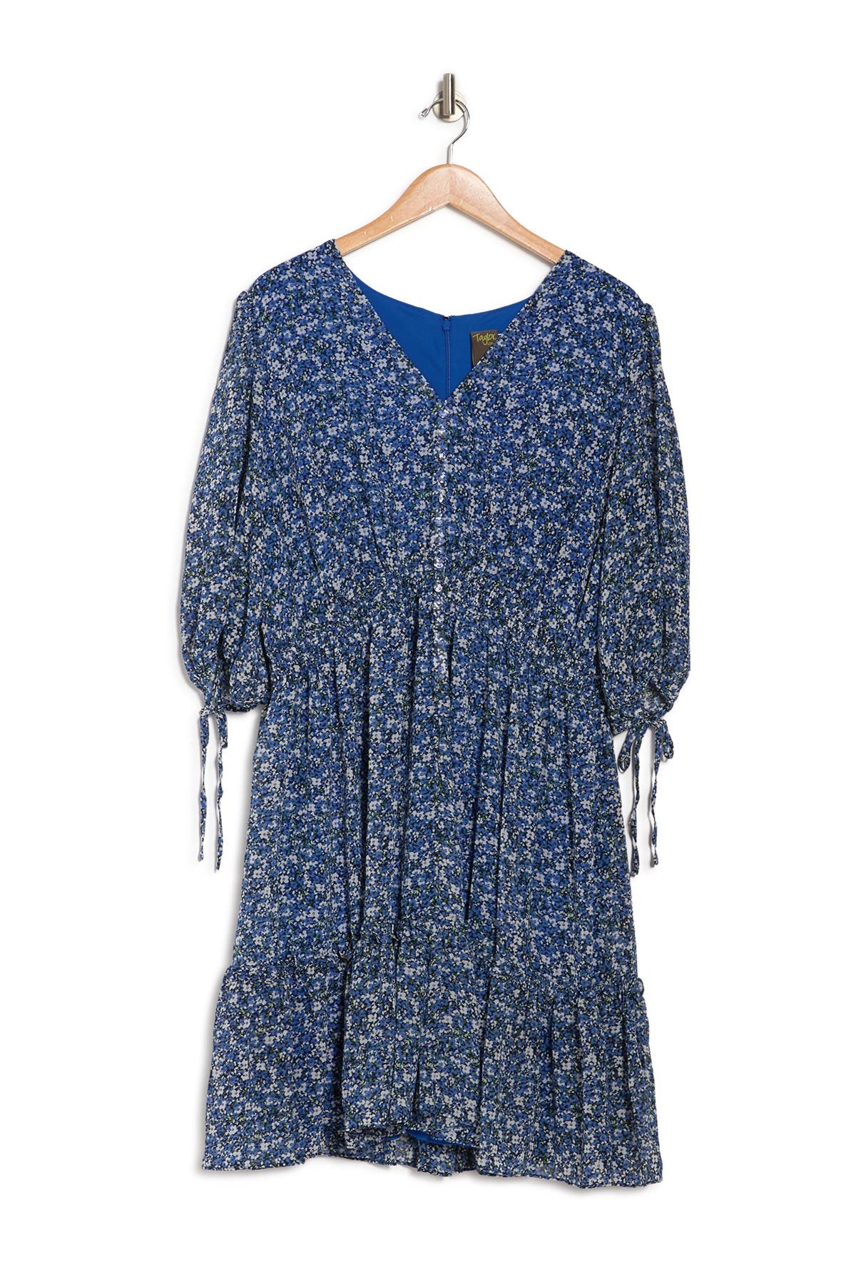 Taylor 3/4 Puff Sleeve Floral Print Dress In Navysky Bl