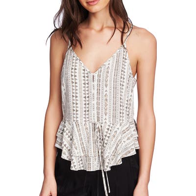 1.state Rustic Print Button Front Cinched Waist Camisole, White