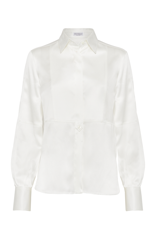 Shop Brunello Cucinelli Satin Shirt In White