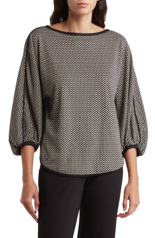 Shop Max Studio Three-quarter Sleeve Double Knit Top In Black/cream Mirrored