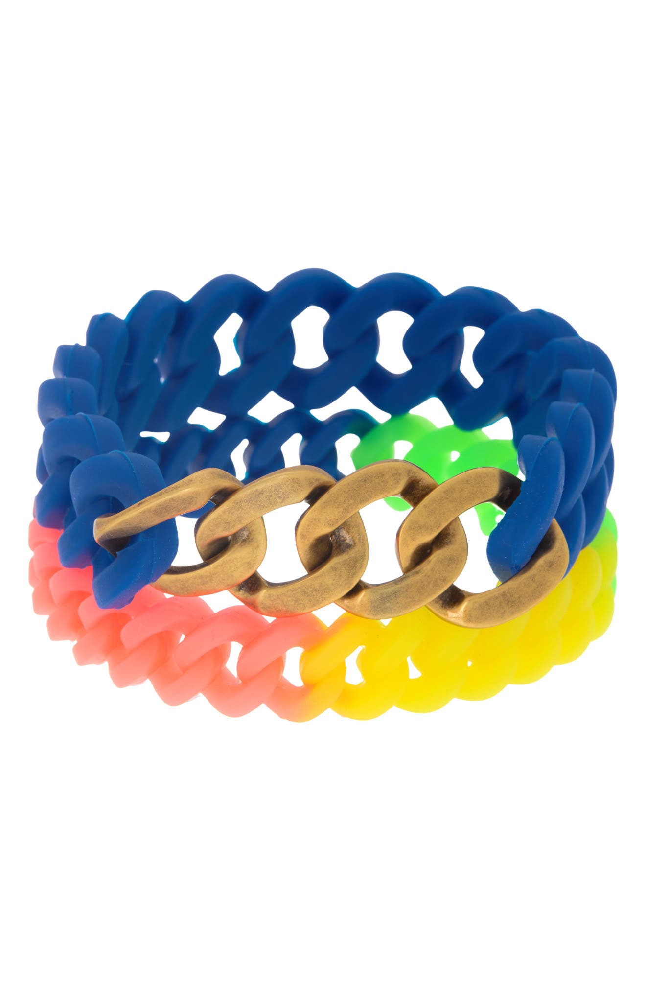 Abound Tri-tone Layered Link Chain Bracelet Set In Blue- Multi- Gold