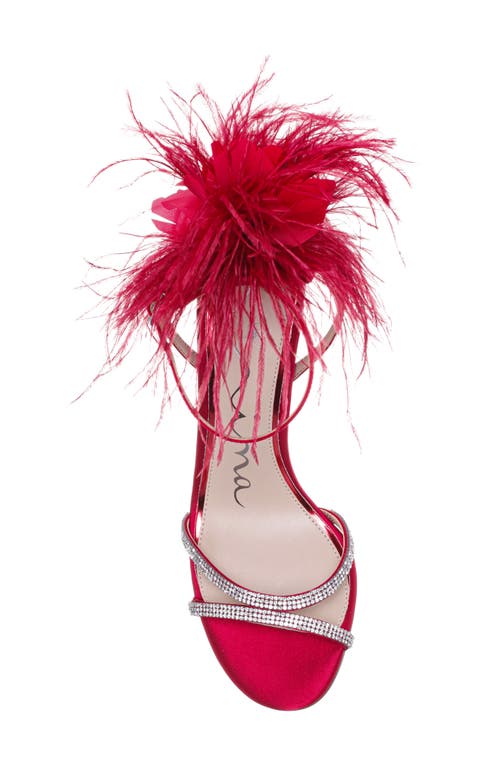 Nina Demi Faux Feather Ankle Strap Sandal In Red